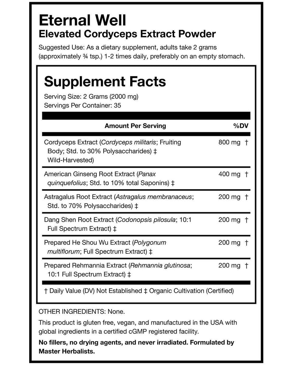 Eternal Well Elevated Cordyceps Extract Powder Elixir » 70 Gram Pouch