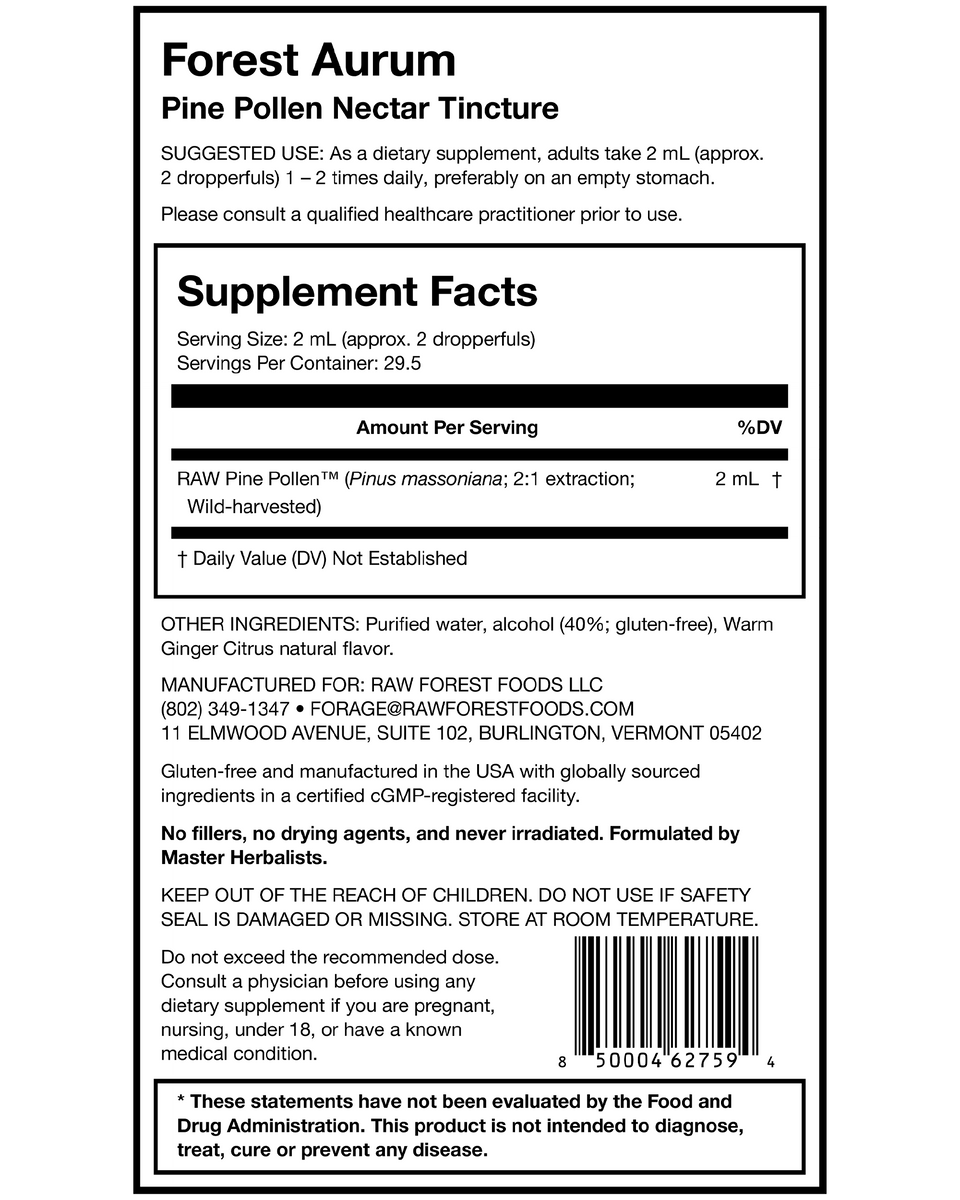 Forest Aurum Pine Pollen Nectar Tincture » 2:1 Dual-Stage Extract » 2 Ounce Bottle