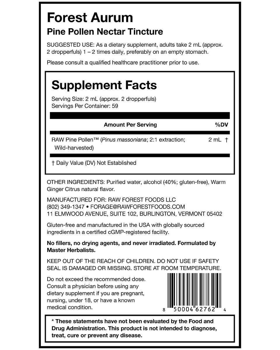 Forest Aurum Pine Pollen Nectar Tincture » 2:1 Dual-Stage Extraction » 4 Ounce Bottle