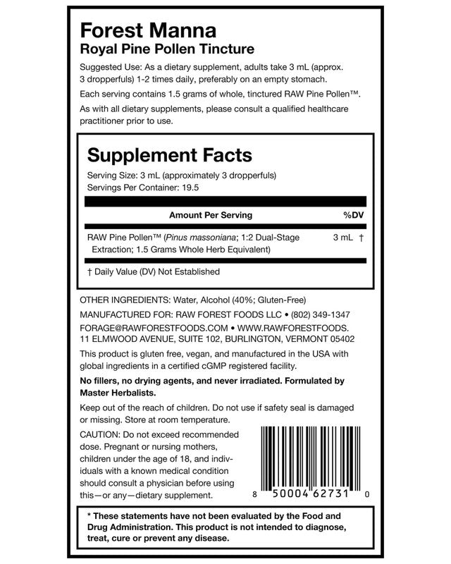 Forest Manna Royal Pine Pollen Tincture » Pure RAW Pine Pollen » 2 Ounce Bottle