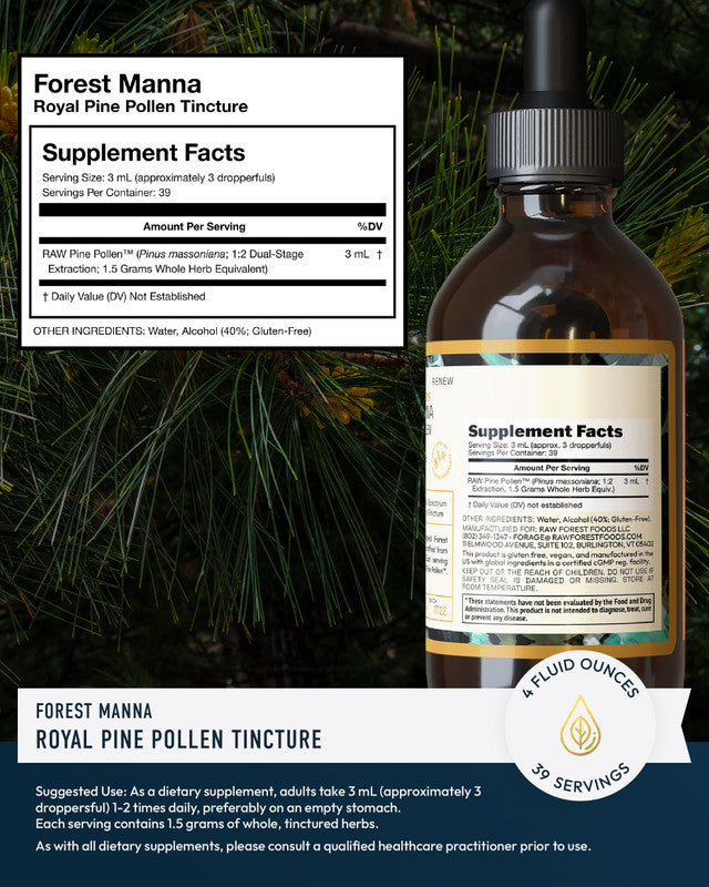 Forest Manna Royal Pine Pollen Tincture » Pure RAW Pine Pollen » 4 Ounce Bottle