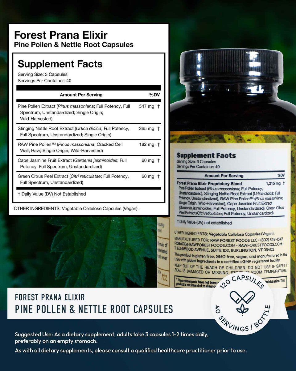 Forest Prana Elixir Pine Pollen and Nettle Root Capsules » 120 Count Bottle