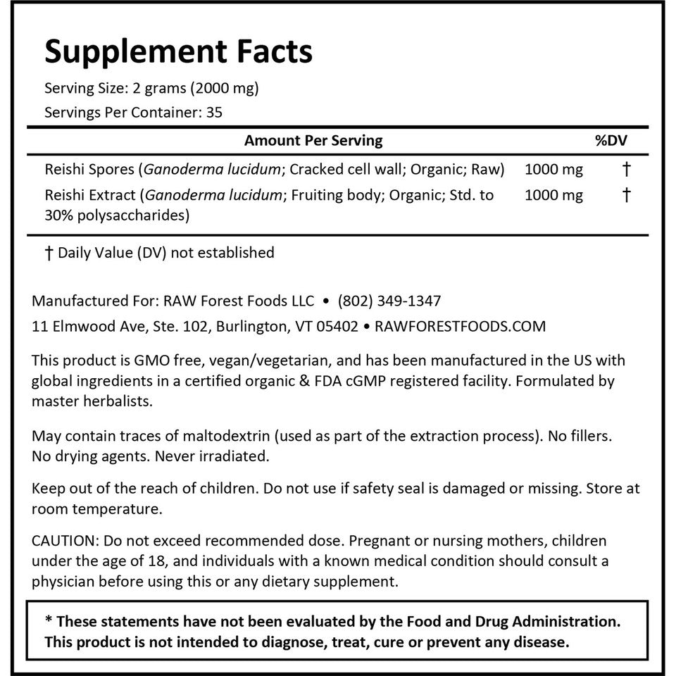 Duanwood Reishi Buddha Blend » RAW Reishi Spores and Extract Powder » 70 Gram Pouch