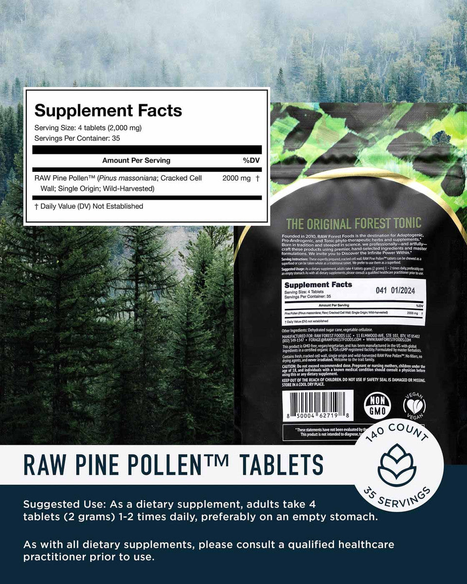 Forest Manna RAW Pine Pollen Tablets » Chewable » 140 Count Pouch
