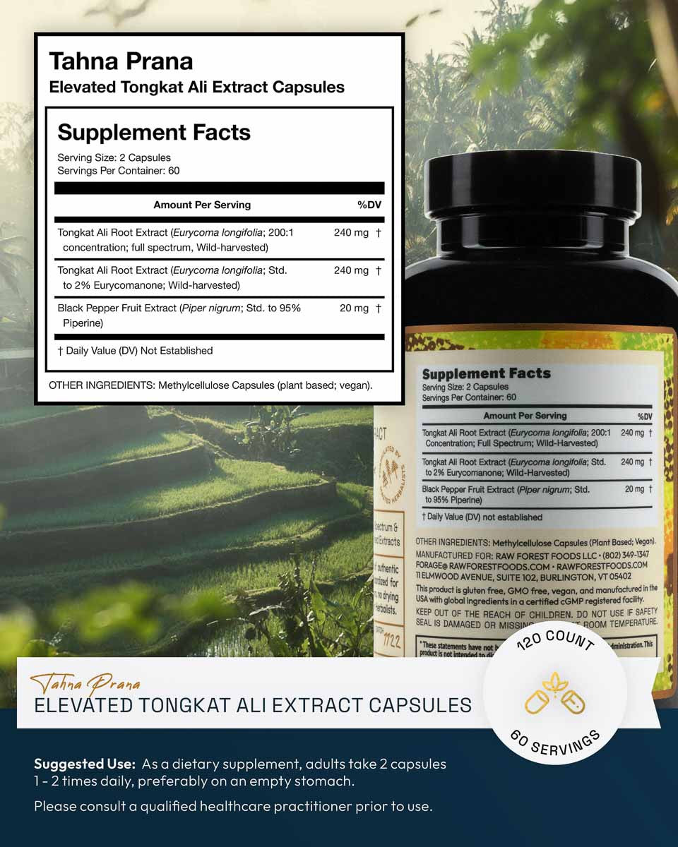 Tahna Prana Elevated Tongkat Ali Extract Capsules » With Eurycomanone » 120 Count Bottle