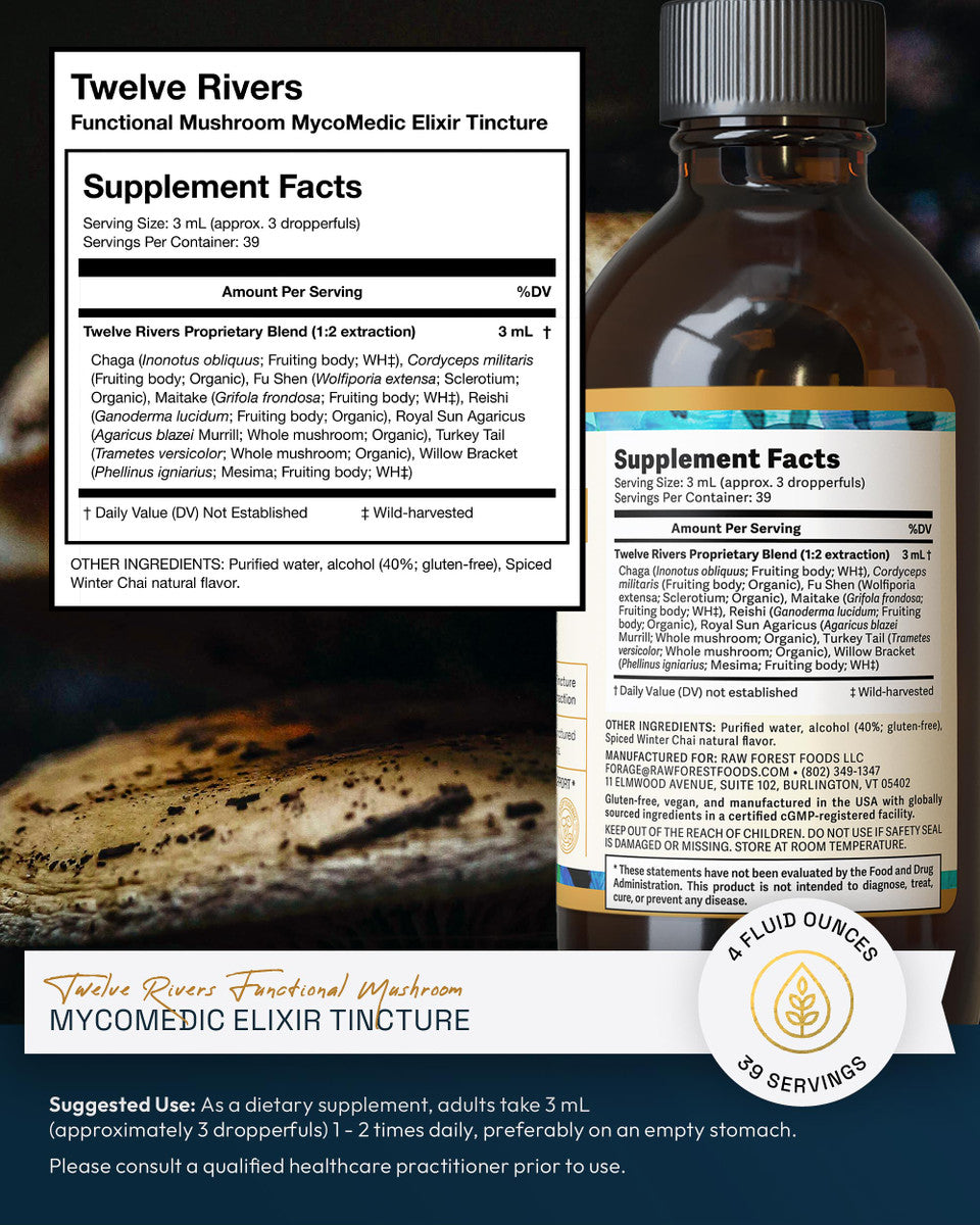 Twelve Rivers Functional Mushroom MycoMedic Elixir Tincture » 2 and 4 Ounce Bottles